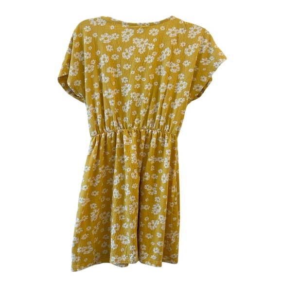 Roxy Women's Yellow Floral Simple Thoughts Short Sleeve Dress Size Medium - Picture 3 of 9